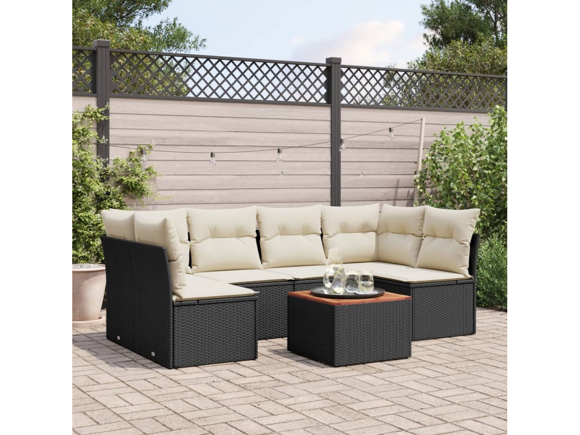 Vidaxl 7 Pcs Conjunto De Sofás P/ Jardim C/ Almofadões Vime Pe Preto