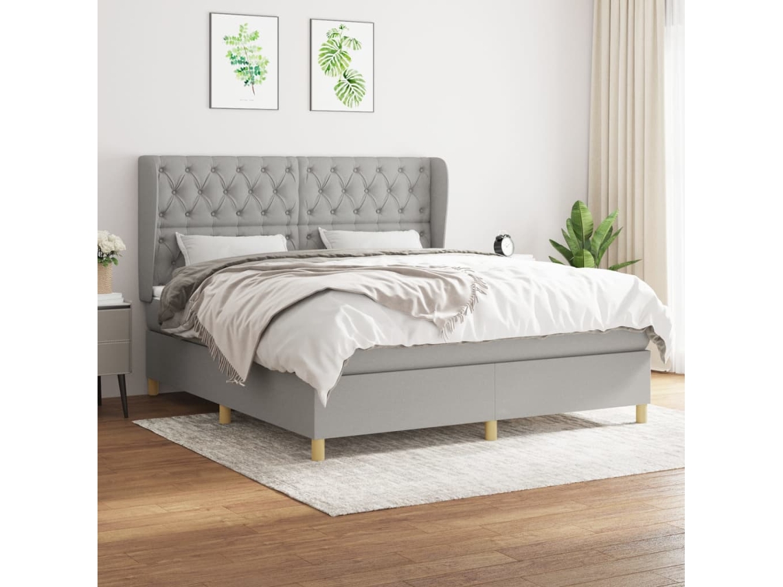 Vidaxl Cama Com Molas/colchão 160x200 Cm Tecido Cinzento-claro