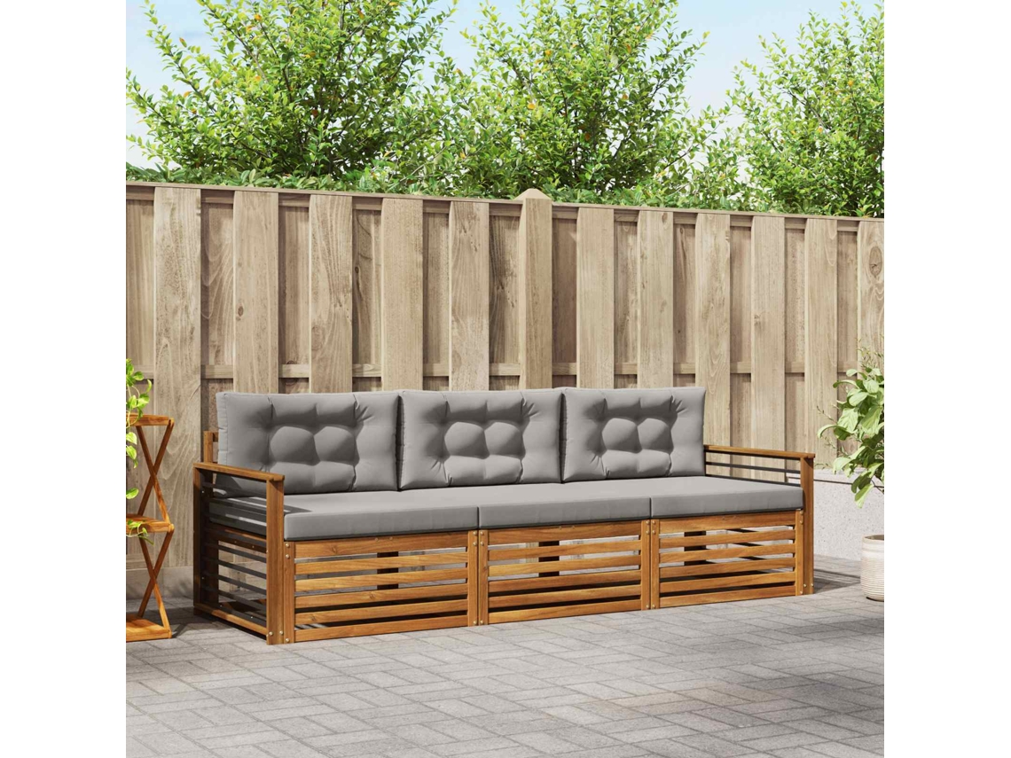 Vidaxl Conjunto De Sofás Para Exterior 3 Unid. Cinza Natural E Claro