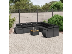 Vidaxl 11 Pcs Conjunto Sofás De Jardim C/ Almofadões Vime Pe Preto