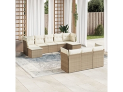 Vidaxl 10 Pcs Conjunto De Sofás P/ Jardim Com Almofadões Vime Pe Bege