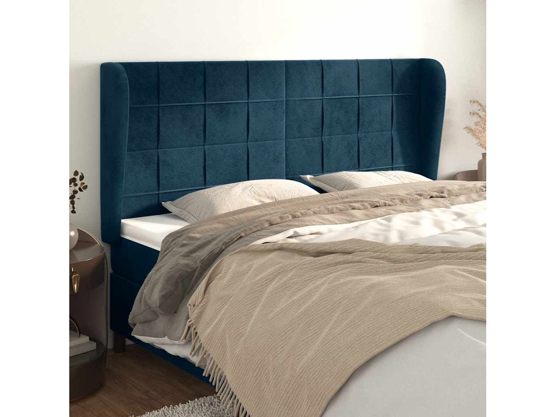 Vidaxl Cabeceira Cama C/ Abas Veludo 183x23x118/128 Cm Azul-escuro