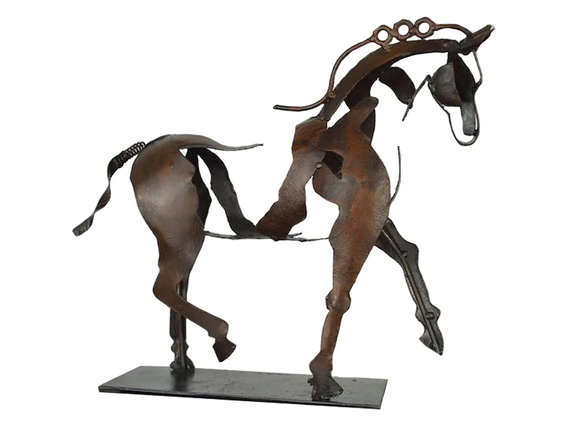 Escultura de Cavalo de Metal Rústico Artesanal 20x20cm | S/MARCA