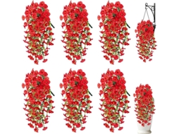 Conjunto De 6 Flores Artificiais Suspensas Resistentes Aos Raios Uv, Ideais Para Decoração De Varandas E Jardins. Cor Vermelha. Siurn