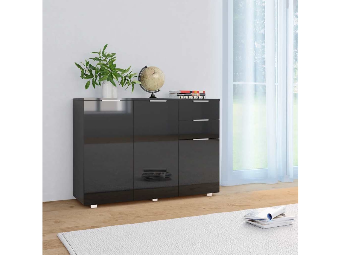 Vidaxl Aparador 107x35x80,5 Cm Preto Brilhante