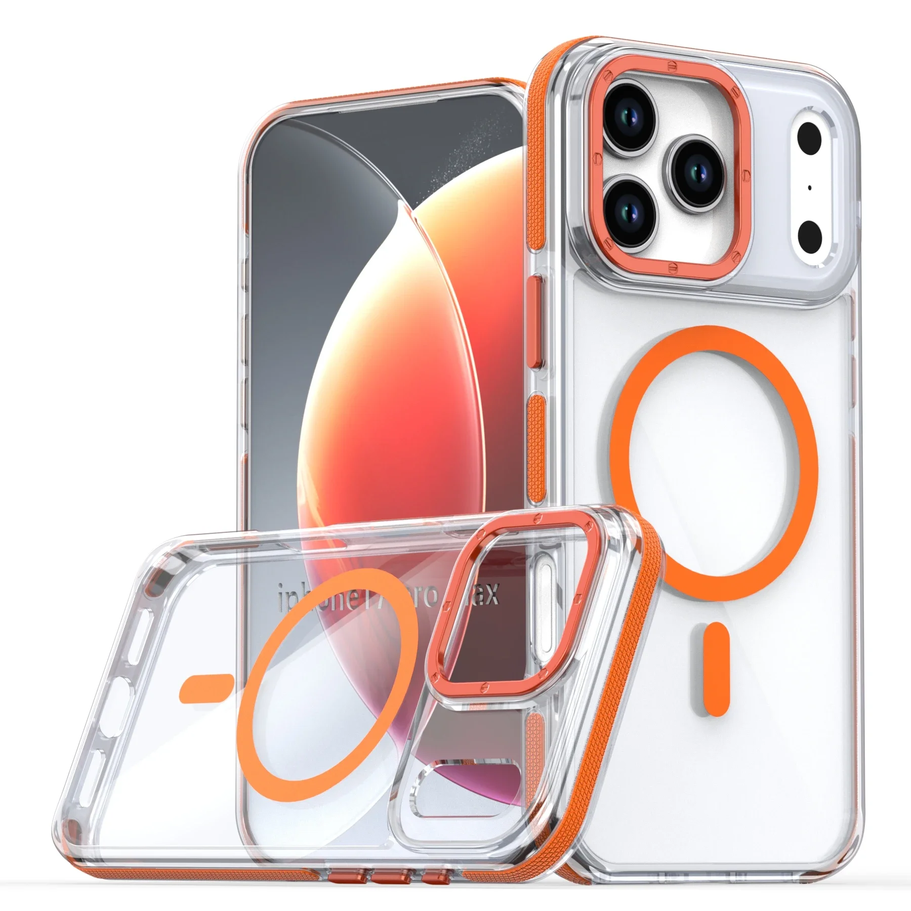 (laranja, Iphone 17) Capa Protetora Transparente Magnética De Luxo, Capa Para Carregamento Sem Fio À Prova De Choque
