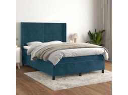 Vidaxl Cama Com Molas/colchão 140x190 Cm Veludo Azul-escuro