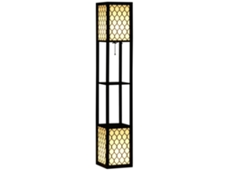 Luminária De Chão Com Prateleira, 2 Lâmpadas, 2 Prateleiras, 4 Níveis, Mdf Preto, Padrão Colmeia, 26 X 26 X 156 Cm, Preta