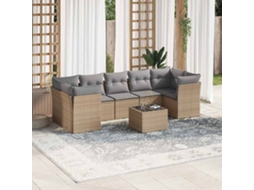 Vidaxl 8 Pcs Conjunto De Sofás P/ Jardim Com Almofadões Vime Pe Bege