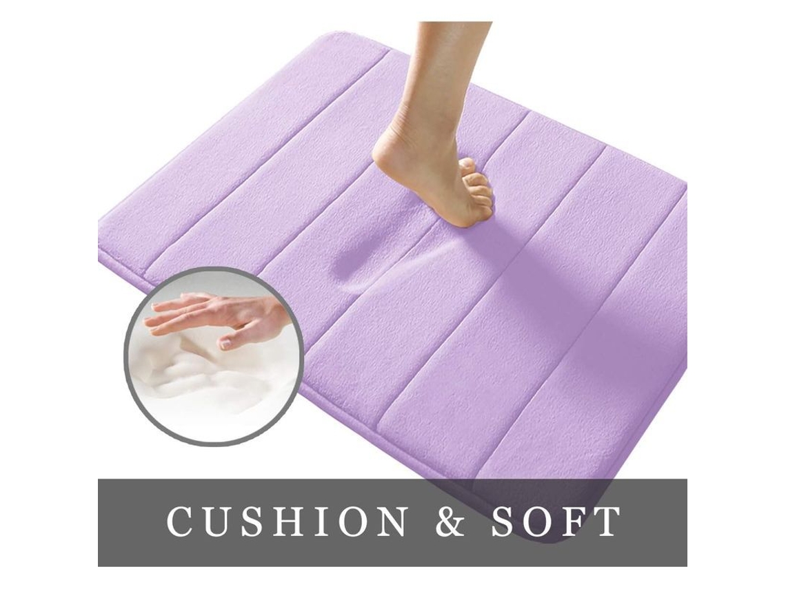 Almohadilla De Baño De Espuma De Memoria 15.5"x23" Coral Fleece Antideslizante Absorbente Suave Lavable Máquina Morado