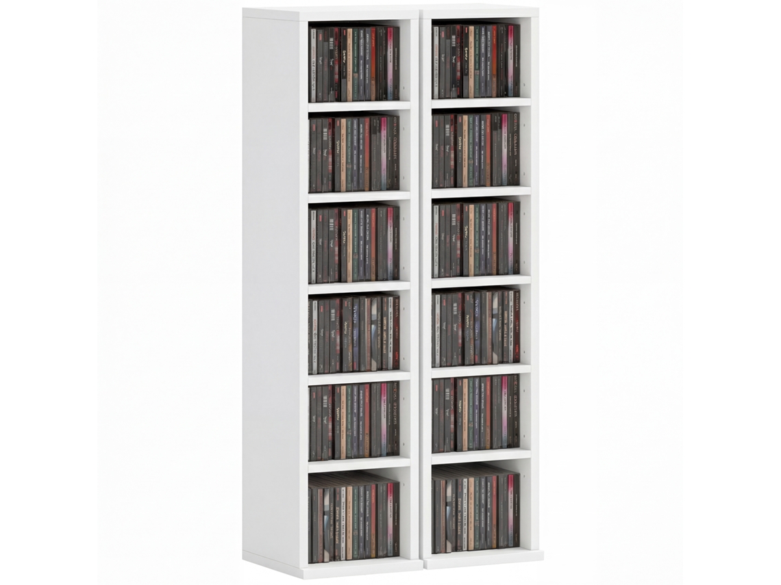 Lot De 2 Étagères Colonnes Armoire De Rangement Cd-dvd 12 Compartiments 21 X 22,5 X 88,5 Cm Capacité 204 Cd Blanc