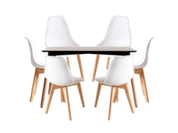 Conjunto Mesa Retangular 120x 80cm Preta E 6 Cadeiras Nórdicas Kelen - Branco