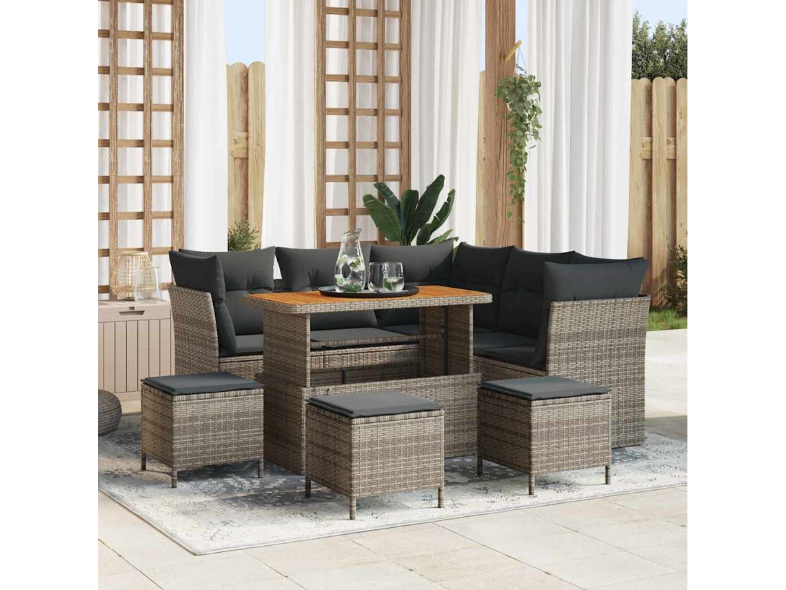 Vidaxl Conjunto De Sofá De Jardim Com Almofada 9 Pcs Cinzeto