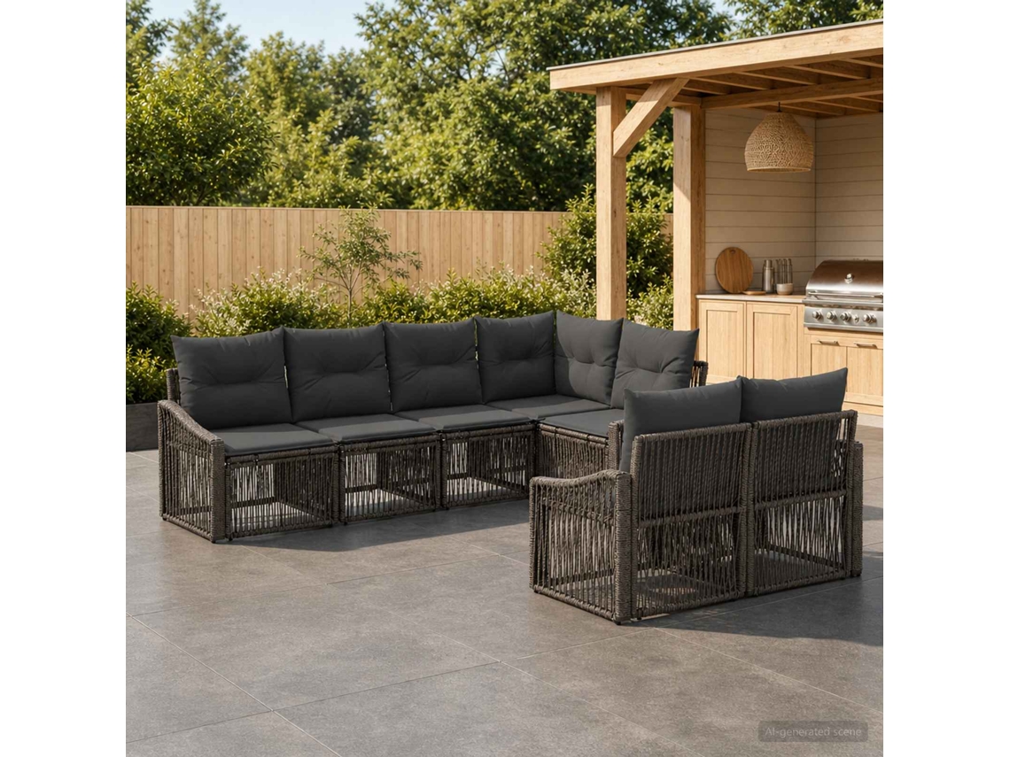 Vidaxl Conjunto De Sofá De Jardim 7 Unid. 7-número De Lugares Cinzento