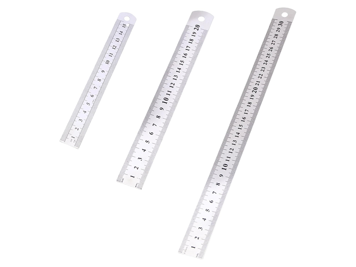 Conjunto De 3 Réguas Metal Para Medição, Réguas De Aço Inoxidável Com Escala Dupla Face Para Estudantes