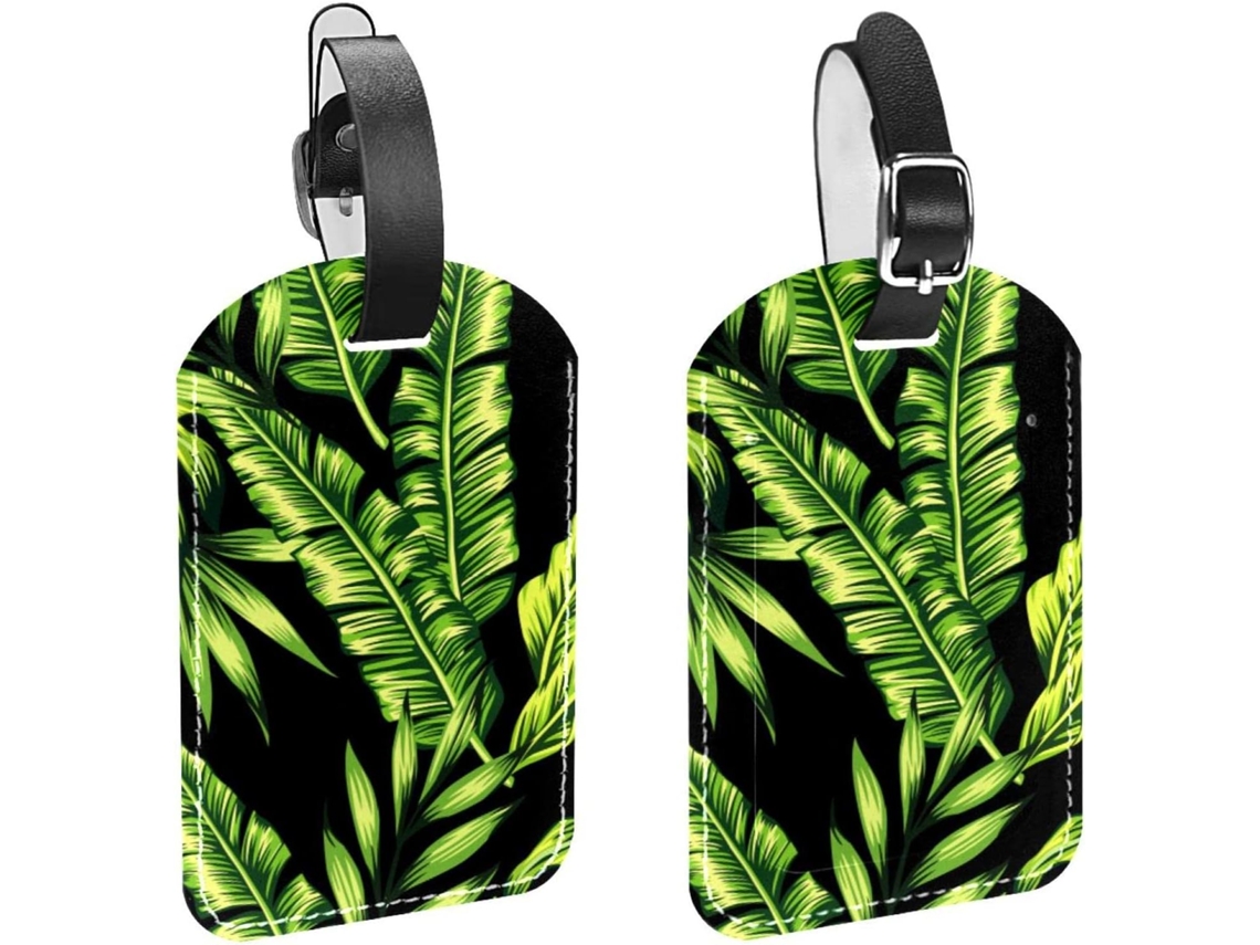 Conjunto De 2 Etiquetas Bagagem Em Couro Sintético Com Estampa Planta Tropical Proteção Da Privacidade