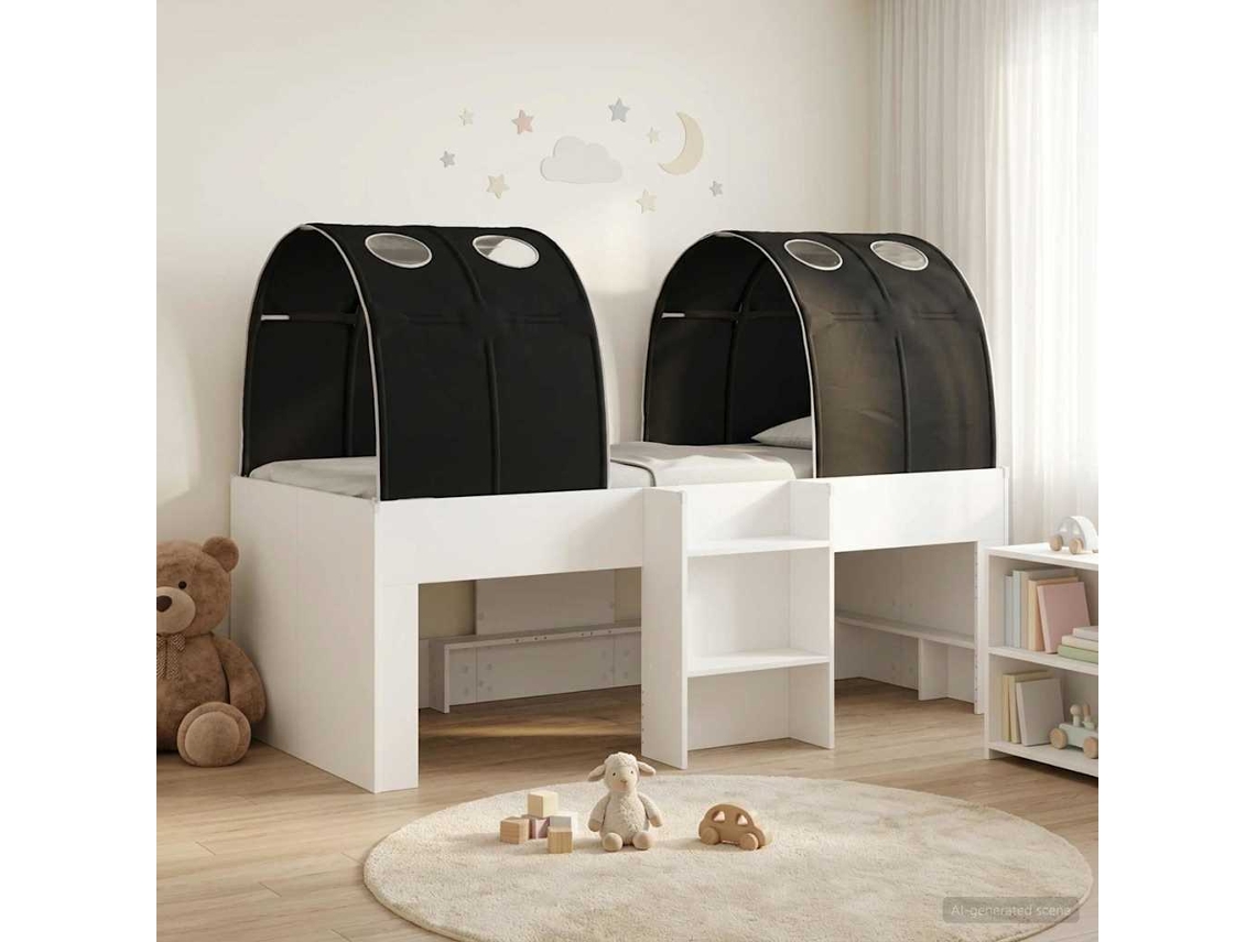 Vidaxl Cama Com Túnel 3 Unid. Branco E Preto Derivados De Madeira