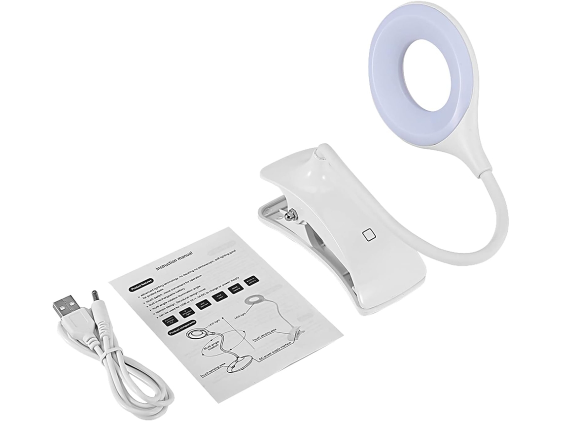 Luminária De Mesa Led Haofy Com Clipe, Recarregável, Com 3 Níveis De Brilho Ajustáveis E Haste Flexível 360°