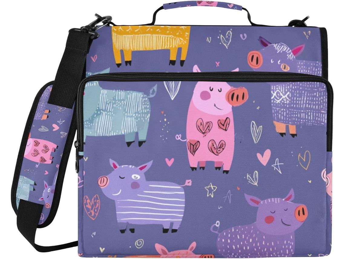 Pasta Organizadora De 3 Argolas Com Alça, Vários Bolsos, Documentos, Ideal Escola Escritório, Com Zíper