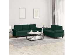 Vidaxl 2 Pcs Conjunto De Sofás Com Almofadões Veludo Verde-escuro