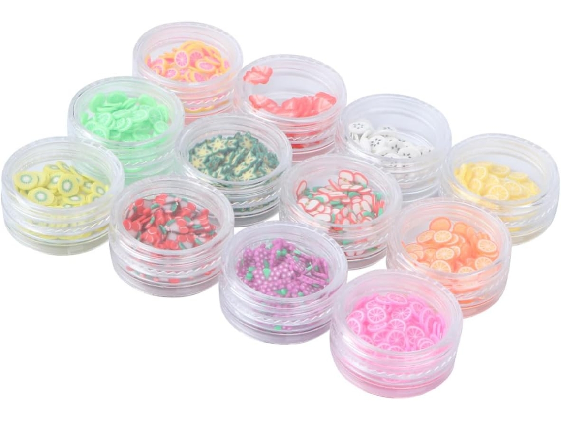 Decorações para unhas em formato de fatias de frutas, 12 modelos diferentes.