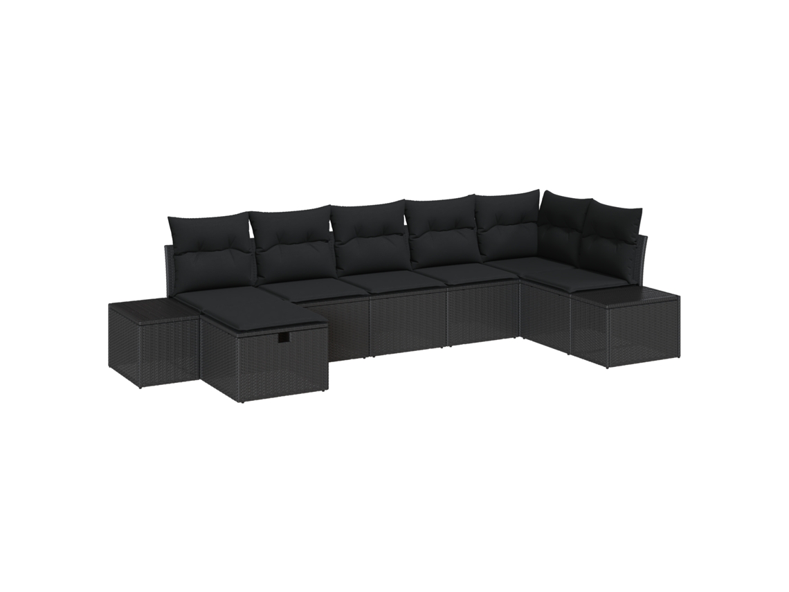 Conjunto 7 Conjunto De Sofá De Jardim Vidaxl Preto Vime Pe (319 X 154 X 85 Cm)