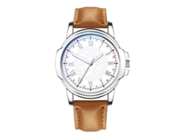 Relógio de quartzo moderno com pulseira de couro, relógio de negócios masculino (mostrador marrom claro e branco)