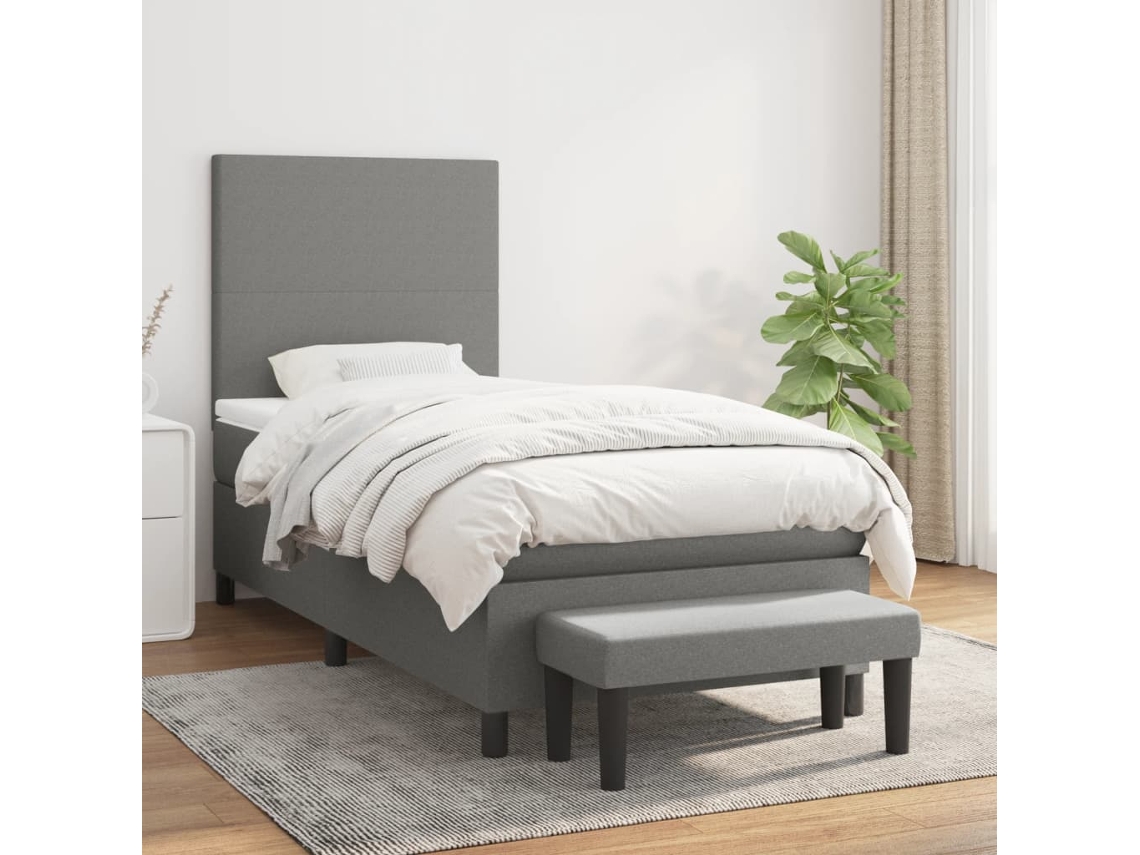 Vidaxl Cama com Molas/colchão 90x200 Cm Tecido Cinzento escuro