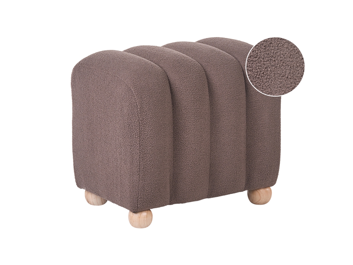 Puf Acanalado Con Patas De Madera Beliani Idyllwild De Bouclé Marrón 49x38x46
