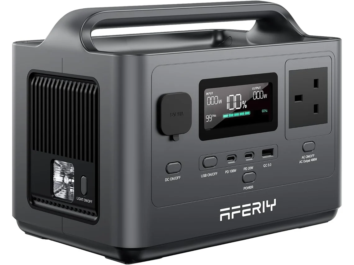 Estação de Energia Portátil 400W, 256Wh Bateria LiFePO4, Carga Rápida em 1.5h, 5 Portas, Onda Senoidal Pura 230V, Fonte de Alimentação UPS