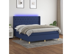 Vidaxl Cama Box Spring C/ Colchão E Led 180x200 Cm Tecido Azul