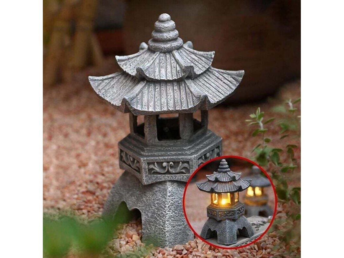 Estátua de Lanterna Pagoda Movida a Energia Solar, Luminária de Jardim Japonesa AQUAFORGE