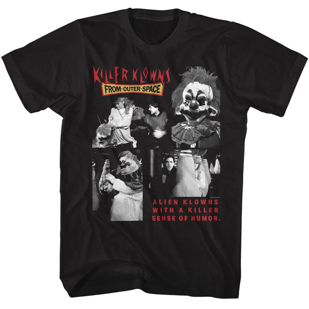 Rockinstone Killer Klowns Four Bw Photos Black Adult T-shirt Size:s