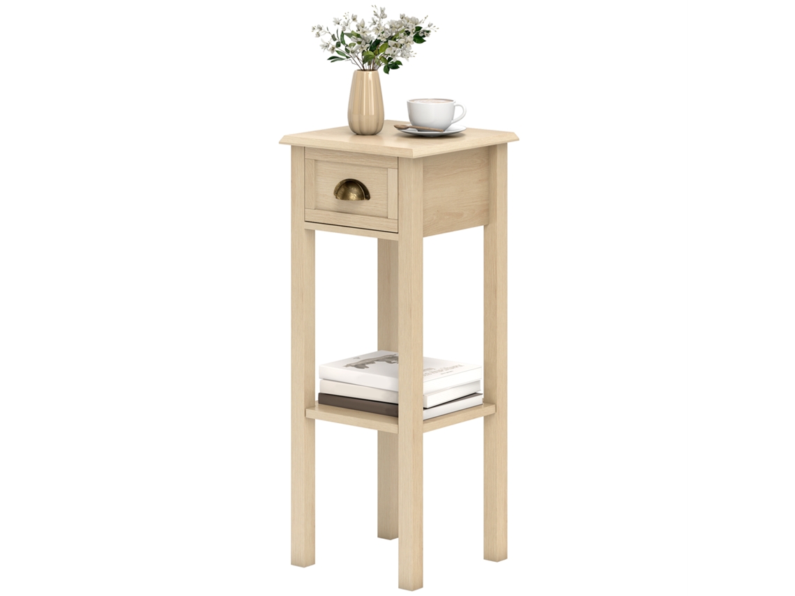 Mesa De Apoio Com Gaveta E Prateleira De Armazenamento Estilo Moderno 30x30x75 Cm Madeira