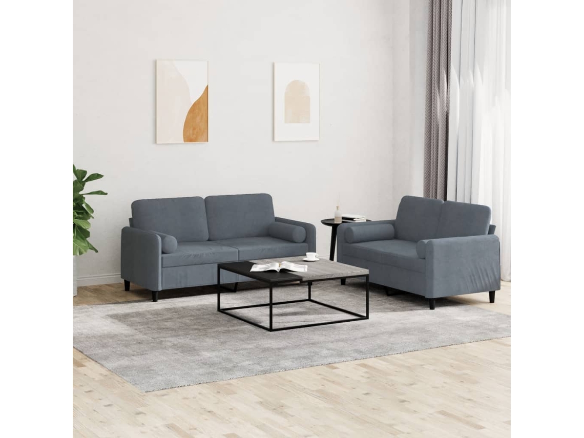 Vidaxl 2 Pcs Conjunto De Sofás Com Almofadas Veludo Cinzento-escuro