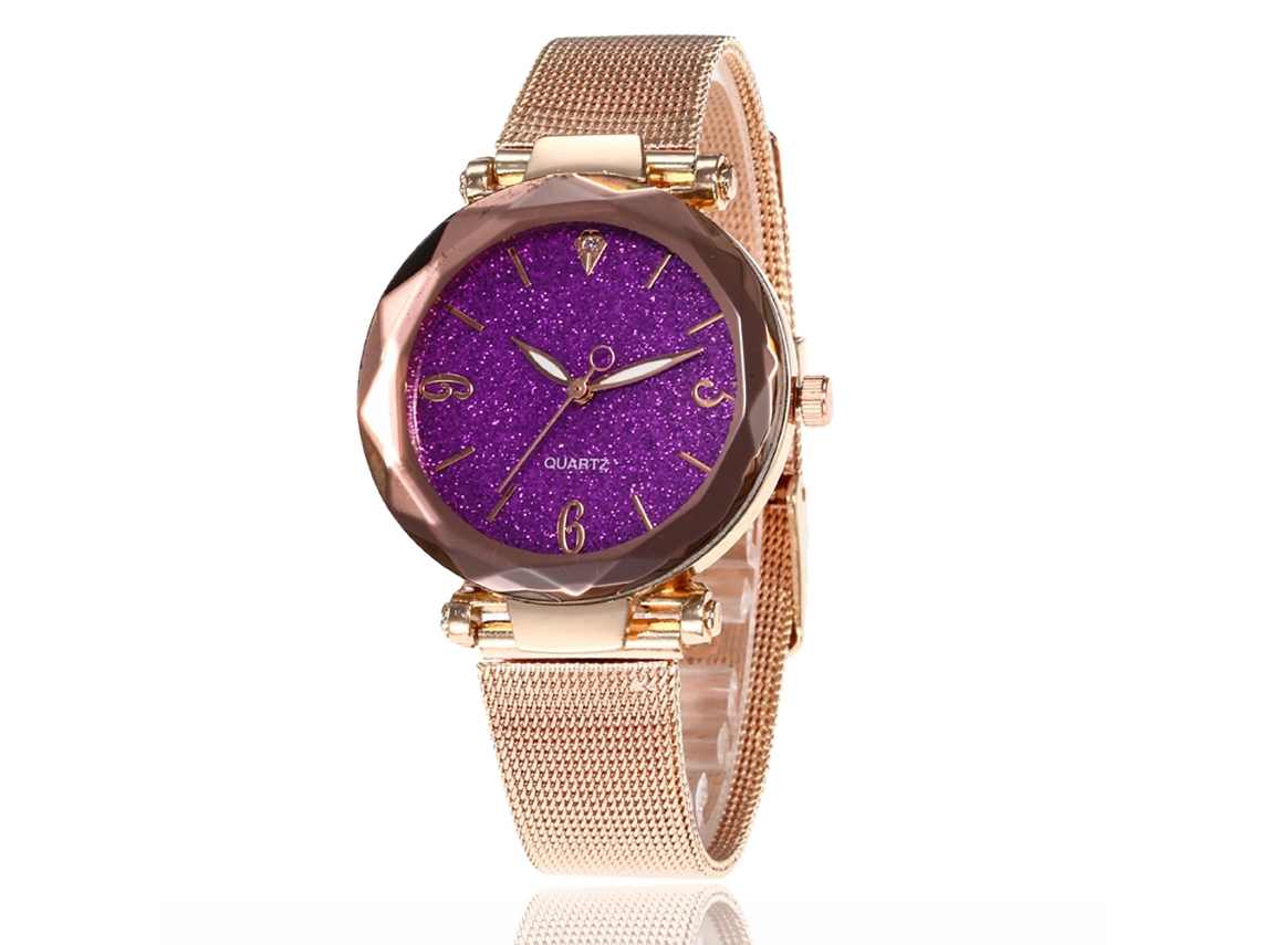 Relógio de Pulso Feminino Simples de Liga com Malha Quartzo Moda Roxo