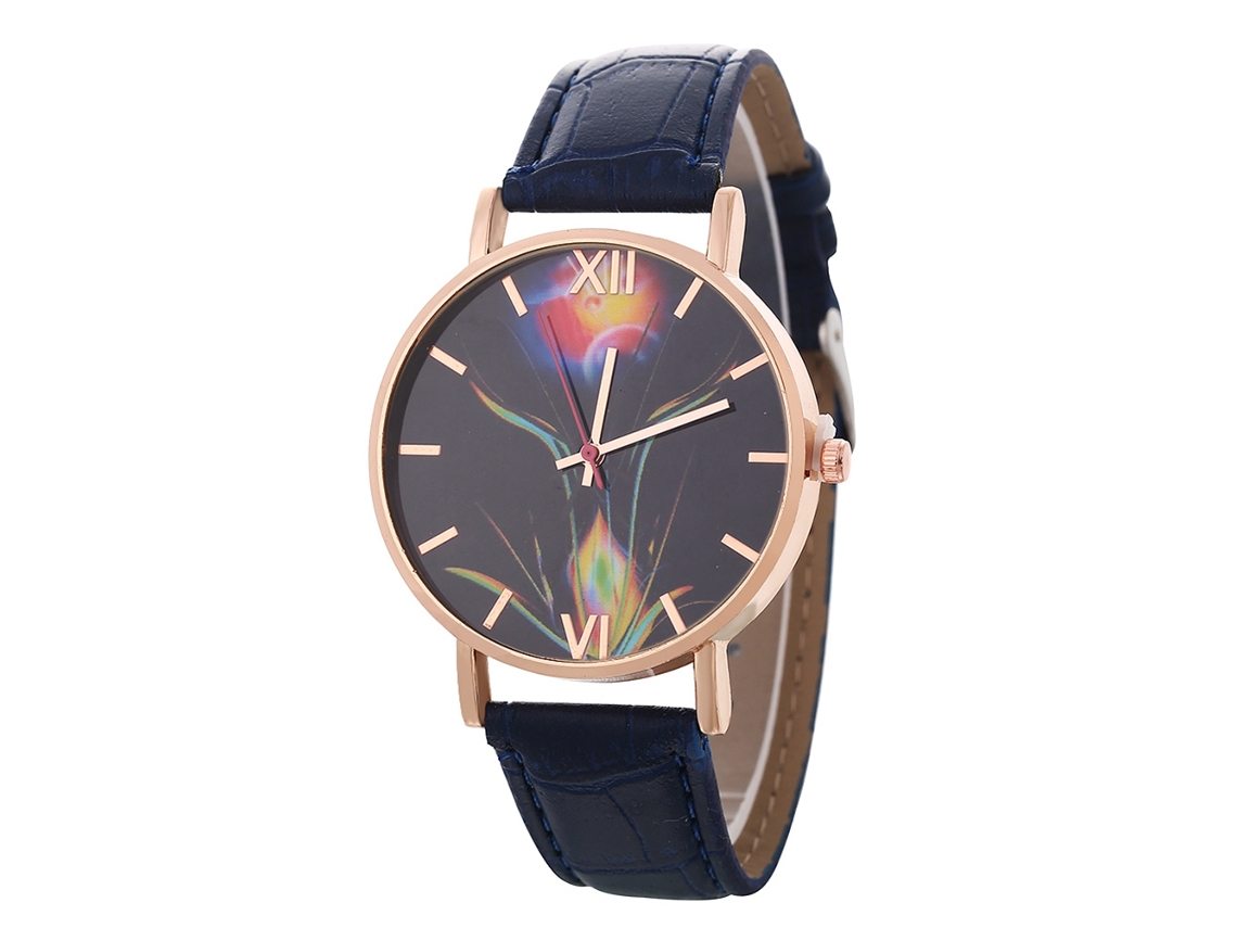 Relógio de Quartzo com Pulseira de Couro Estilo Simples Elegante Azul Royal para Presente