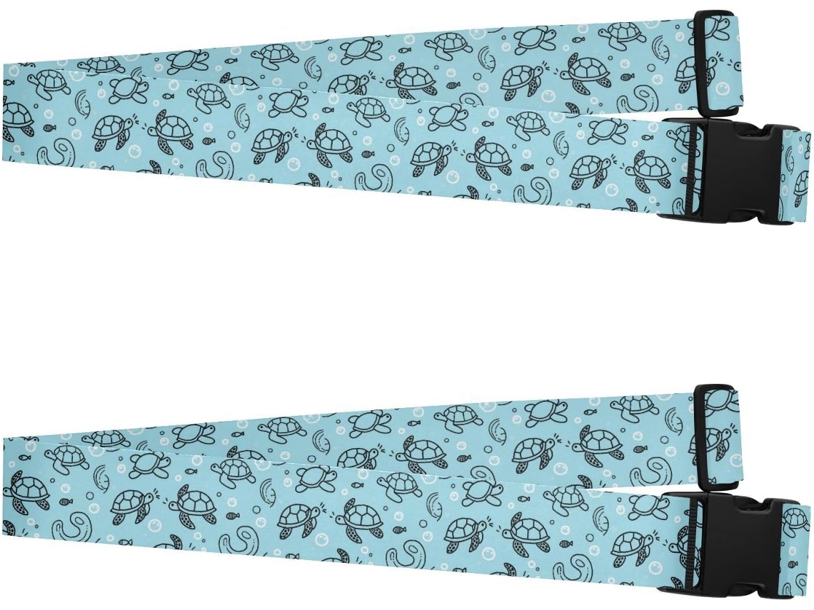Conjunto De 2 Cintas Ajustáveis Com Fivela Para Mala Bolsa, Azul Oceano, Estampa De Tartaruga Marinha, Acessórios De