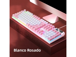 Teclado Gamer (branco E Rosa), 104 Teclas, Conexão Com Fio, Mecânico, Interface Usb.