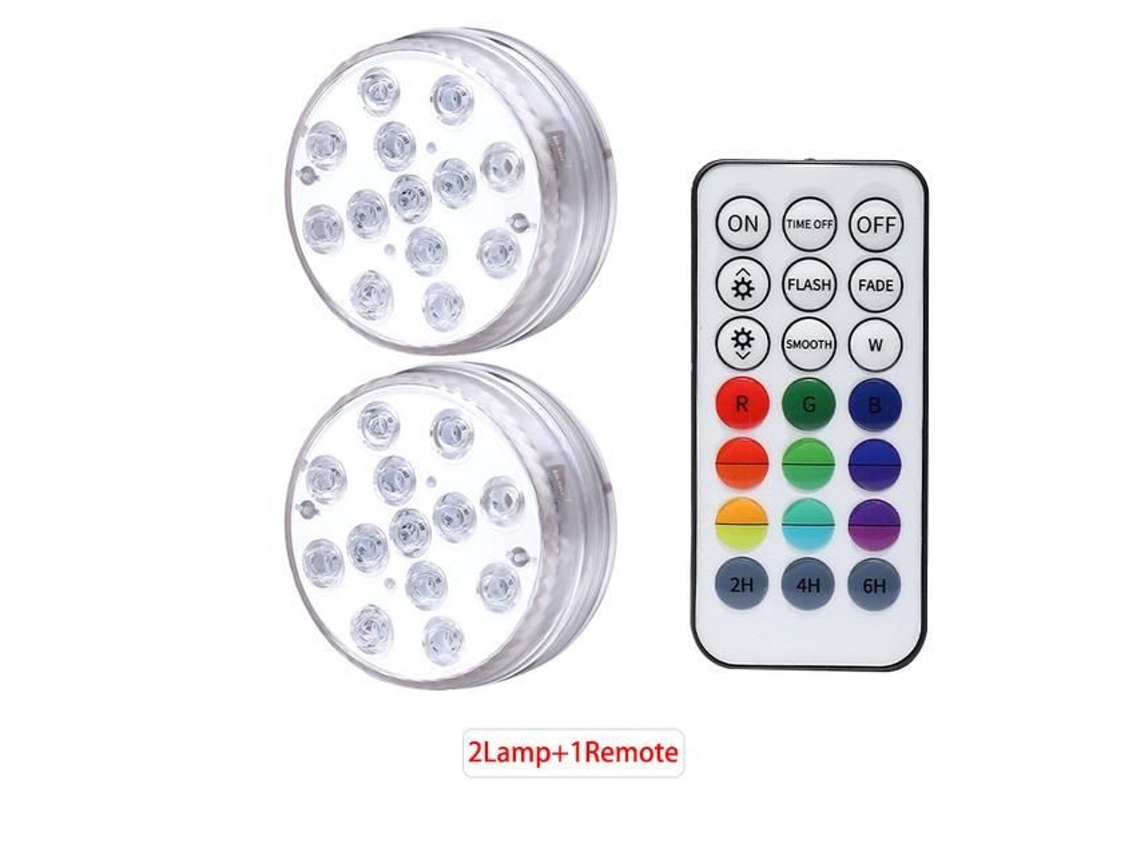 1 Controlador 2 Lâmpada Led Submersível Luz Submersa com Controle Remoto Rf Ideal para Piscina Lagoa Ou Vaso Projetor YWEI