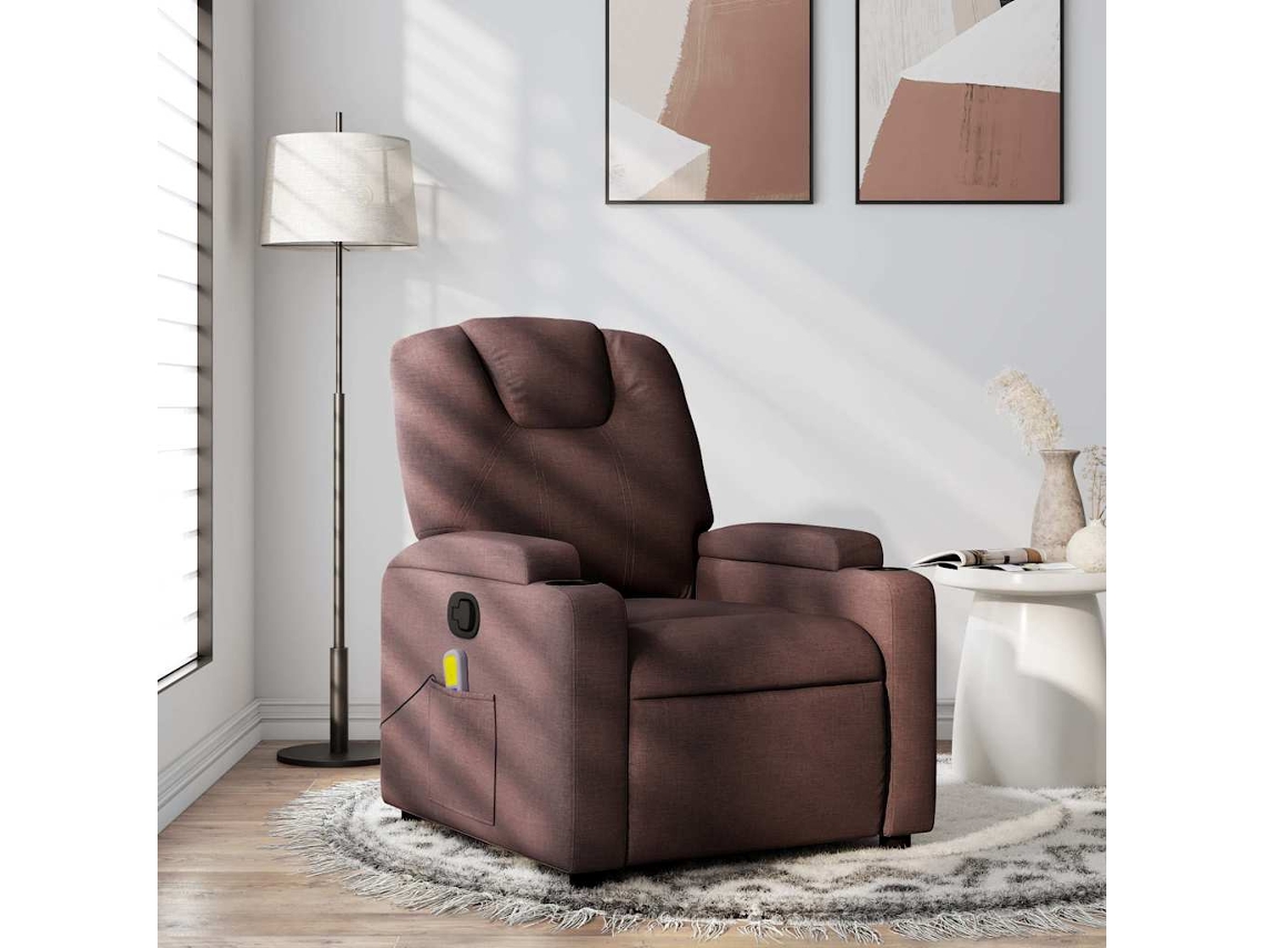 Vidaxl Poltrona De Massagens Reclinável Tecido Castanho-escuro