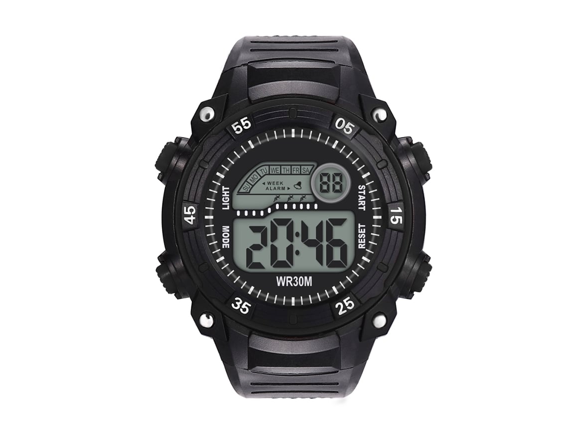 Relógio eletrônico digital infantil com pulseira de PVC, 5 cores (preto)