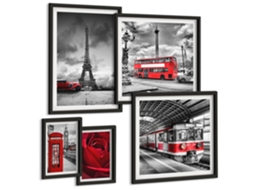 Pinturas Murais Modernas Flores Azuis Ao Fundo Moldura Preta Quadros Para A Sala De Estar Espelharte (conjunto De 5 Imagens)