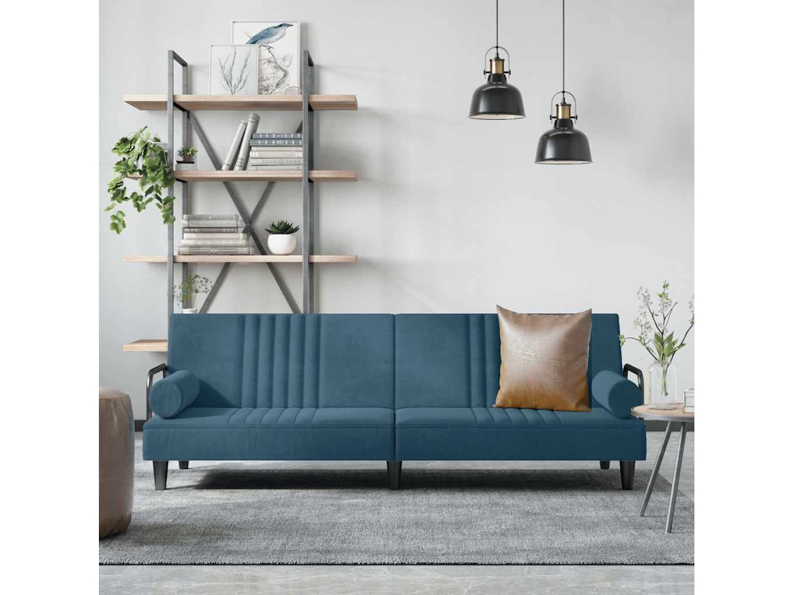 Vidaxl Sofá-cama Com Apoio De Braços Veludo Azul