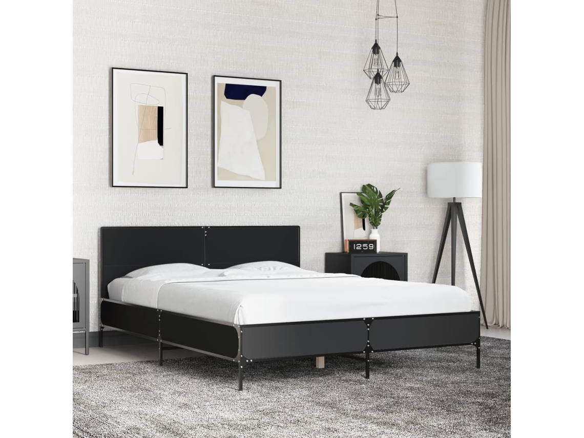 Estrutura De Cama 140x190 Cm Derivados De Madeira/metal Preto