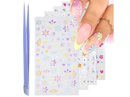 Adesivos de Unhas de Flores em 3d, Decalques Autoadesivos com Pinça para Design de Unhas