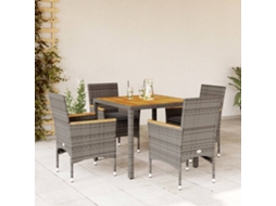 Vidaxl 5 Pcs Conjunto Jantar Jardim C/ Almofadões Vime Pe/acácia Cinza