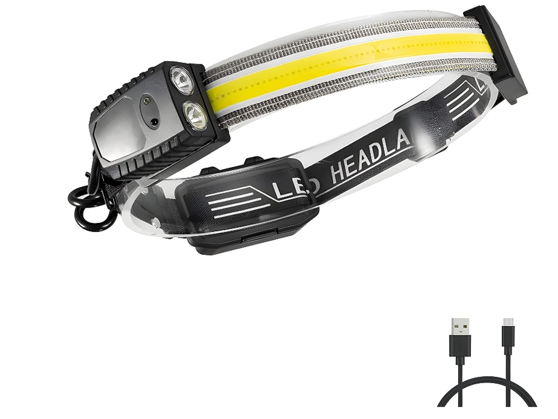 Lanterna de Cabeça Cob Super Brilhante Farol Recarregável com Led Xpe Ajustável 90 Ipx4 Luz Vermelha 7 Modos Preto Bisbisous VIGA EUROPE