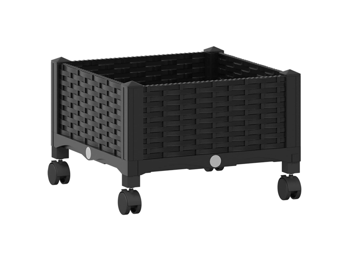 Vidaxl Vaso De Jardim Com Rodas Preto 40 X 40 X 29 Cm Pp