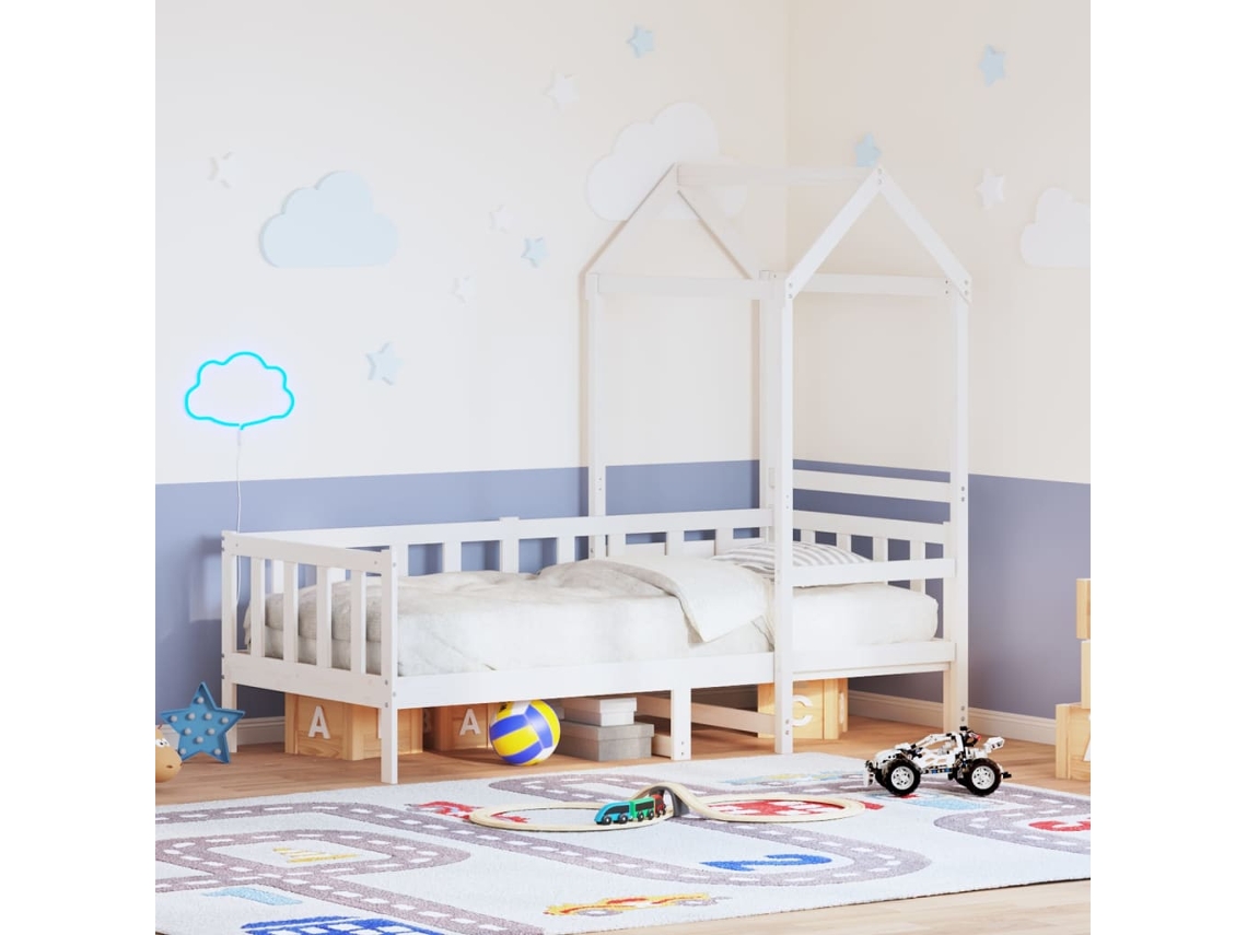 Sofá Cama Con Techo 80x200 Cm Madera Maciza De Pino Blanco